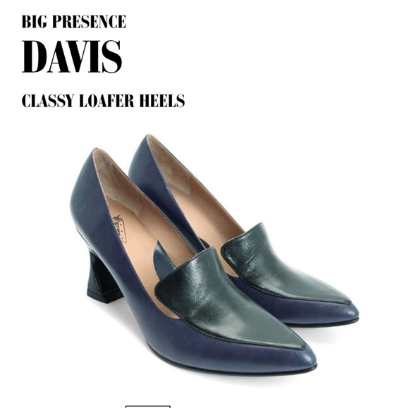Davis Classy Loafer Heels - Navy and Black - Picture 1 of 10